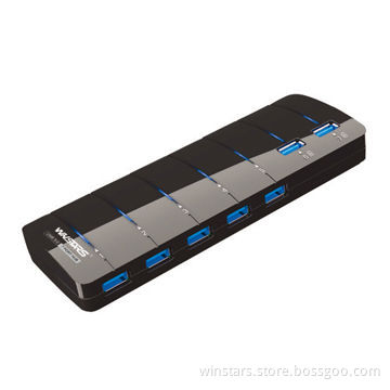 Super Speed USB3.0 7 Port Hub with Power Adapter Compliant with USB Battery ChargingNew